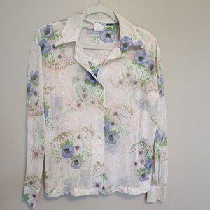 VINTAGE 1960s 2 piece tank and blouse white pink green purple floral cottagecore